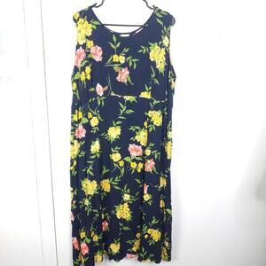 Womens Dress 24 Vintage Midi Colorful Tropical Resort Flowers Summer Sundress